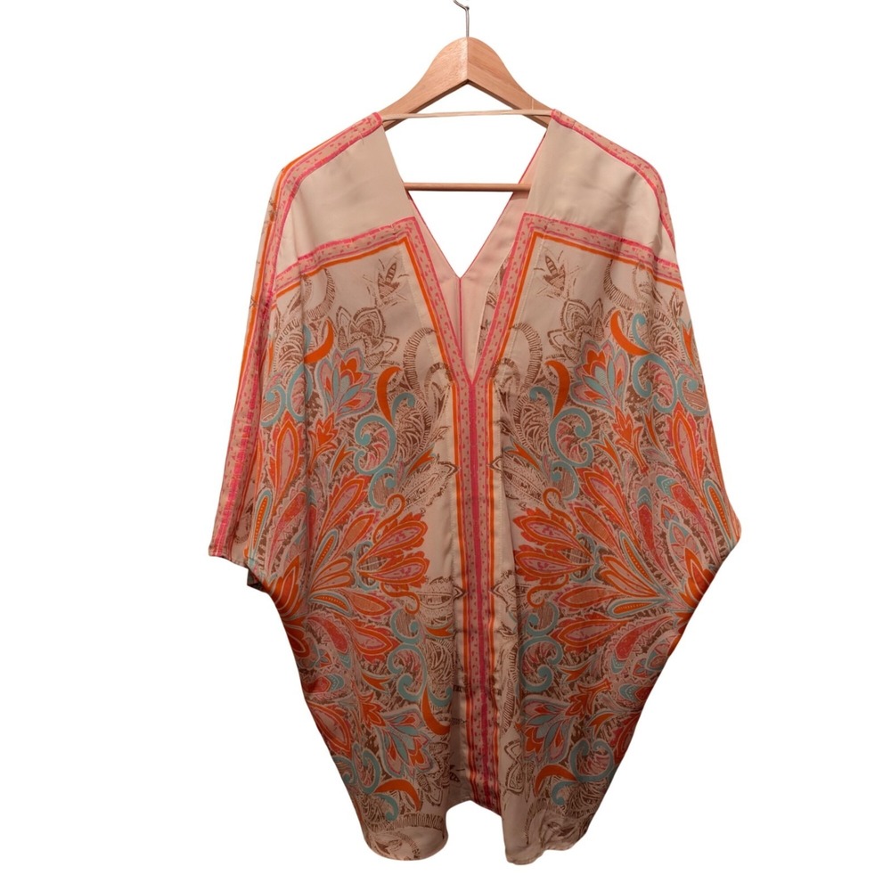Rose & Olive Women's Peach Paisley Butterfly Blouse Sheer Boho Festival Top XL - Picture 2 of 4